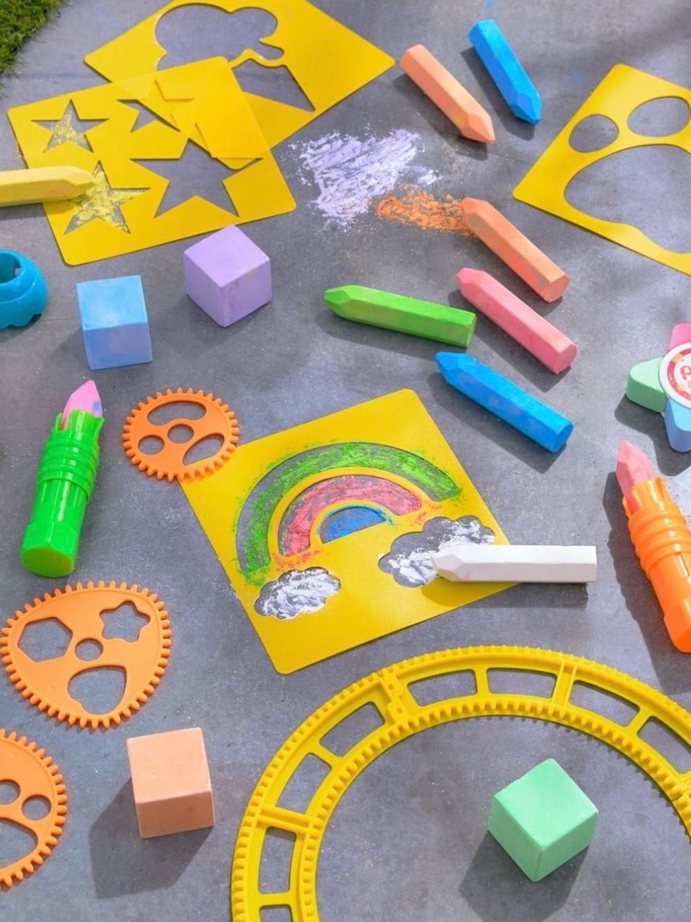 Play Day 90-Piece Multicolor Sidewalk Chalk Set with Stencils and Tools
